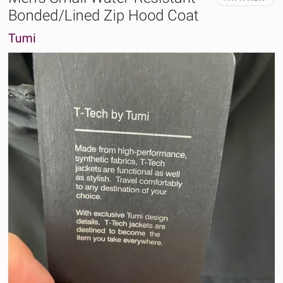 Tumi Men's Black Lightweight Jacket - Picture 6 of 7